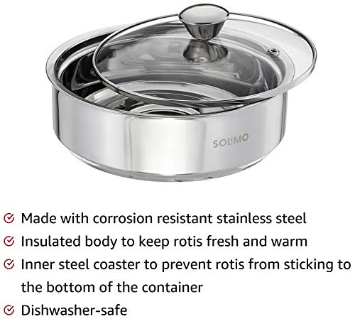 Solimo Stainless Steel Insulated Solid Roti Server, 1.2 L, Silver - Image 3