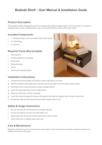 UHUD CRAFTS Floating Wooden Bedside
