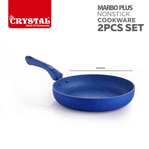 Crystal 225mm Kadai + 225mm Fry Pan with Glass Lid | 2Pcs Set| Blue - Image 5