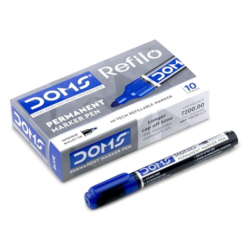 Doms Refilo Non-Toxic Hi-Tech Refillable Permanent Ink Pens (Blue x 20 Set)