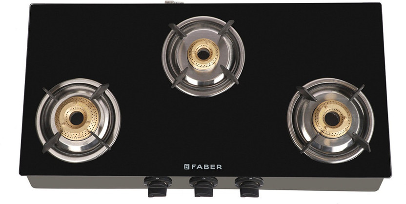 FABER SAVOY 3BB SS Glass Manual Gas Stove (3 Burners)