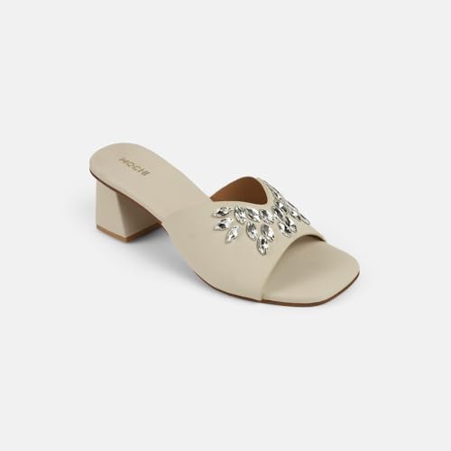 Mochi Women Synthetic Embellished Slip-On Block Heel Sandals - Image 3
