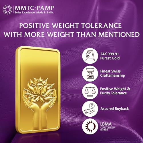 MMTC PAMP 24K (999.9+) Purest 1g Gold Bar, Lotus 1g Coin - Image 3