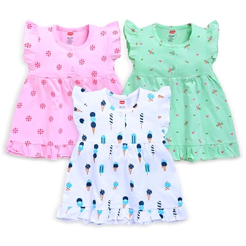 LuvLap Baby Girl 100% Cotton Sleevless Girls Frock Pack of 3