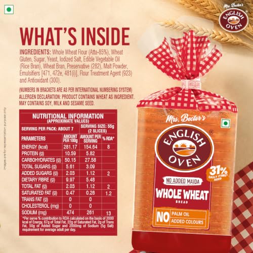 English Oven Zero Maida Whole Wheat Bread , 400g - Image 7