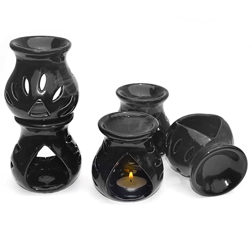 Pure Source India Ceramic Aroma Oil Burner Diffuser (3.5 Inch Black-20 Pieces)