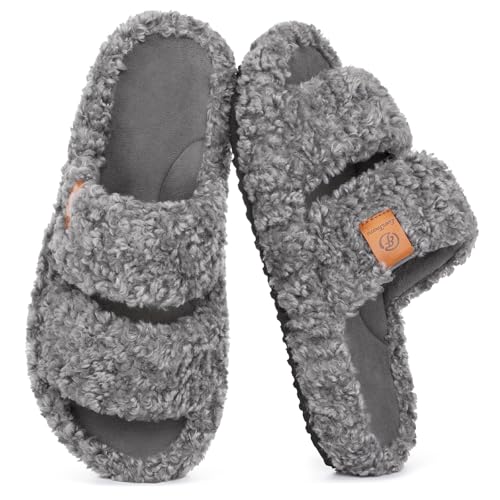 EverFoams Womens Fuzzy Open-toe Slippers