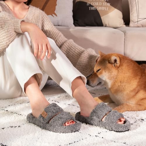 EverFoams Womens Fuzzy Open-toe Slippers