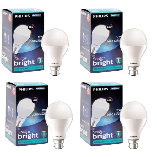 PHILIPS Base B22 17-Watt LED Bulb (Crystal White, Cool Day Light) - Pack of 4