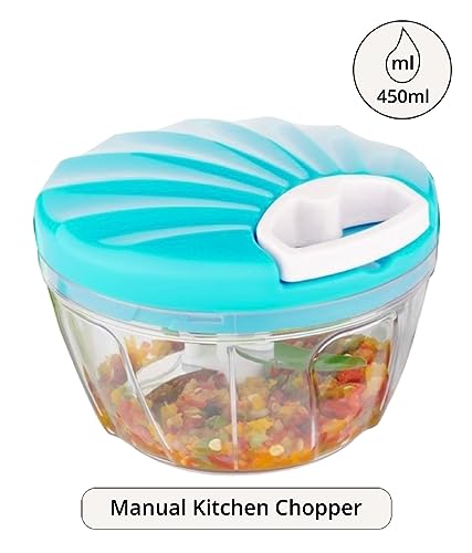 Compact Manual Handy Chopper - 450 ml, Blue Color - Image 4