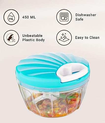 Compact Manual Handy Chopper - 450 ml, Blue Color - Image 5