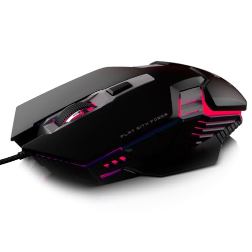 EvoFox Starter Series Spectre USB Wired Gaming Mouse with Upto 3600 DPI Gaming Sensor | 6 Buttons Design | Upto 7 Million Clicks | 7 Colours Rainbow Lighting | 1.5m Braided Cable (Black)