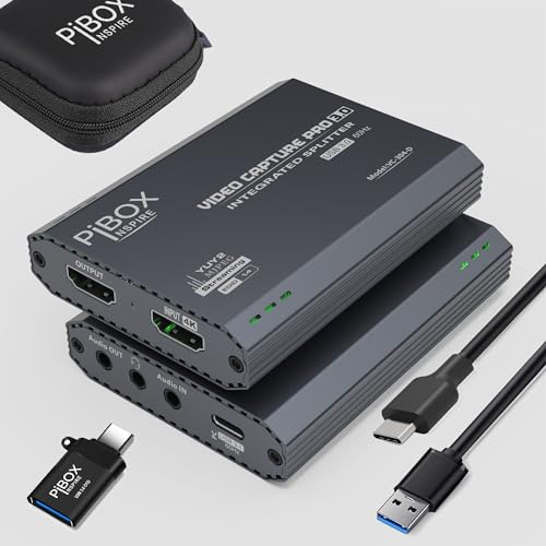 PiBox India 4K HDMI Video Capture Card Device PRO for Streaming, Full HD 1080P 60FPS, 4K USB3.0 HDMI to USBC, Mic, Audio in Out, 1080P60 Gaming Live Streaming