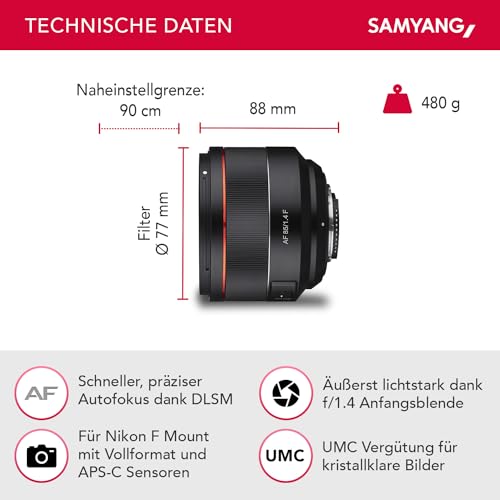 Samyang AF 85mm F1.4 Nikon F Auto Focus Lens (Black) - Image 2