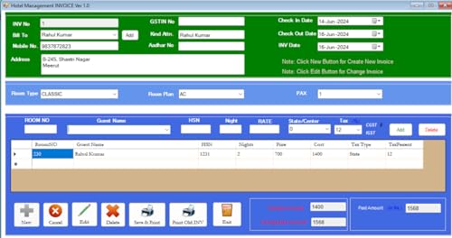 Hargun Shop Hotel Billing Invoice