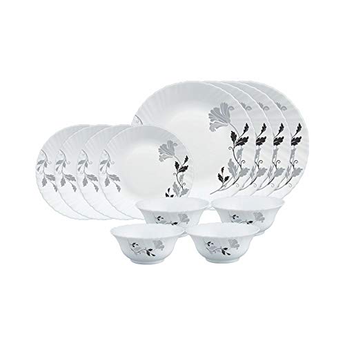 Larah by Borosil Millenia Opalware Dinner Set, 12 Pieces, White