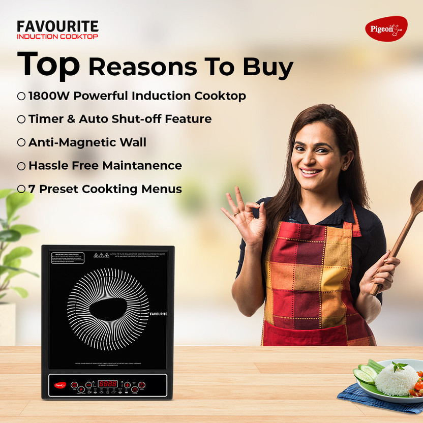 Pigeon 1800 W Induction Cooktop Push Button (Black, Favourite) - Image 3