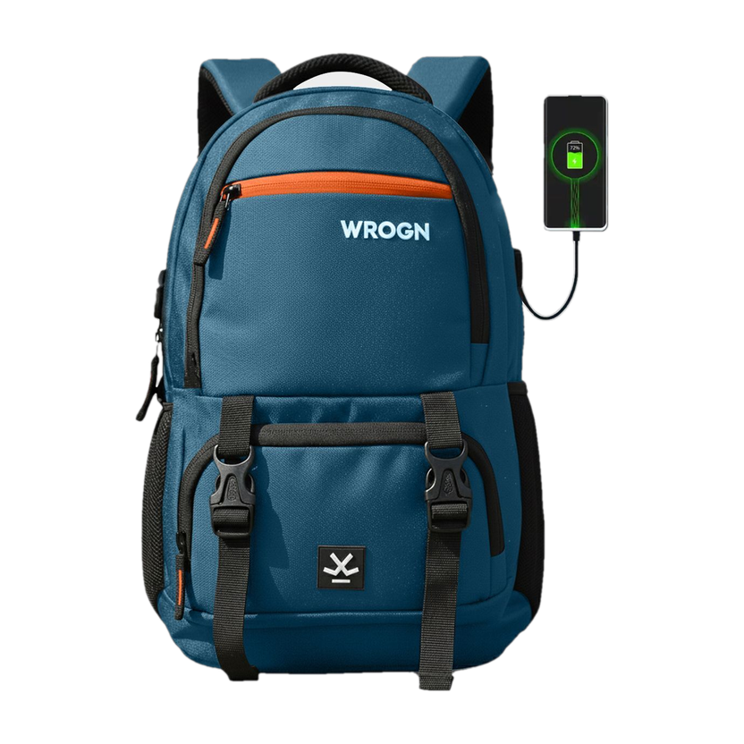 WROGN Large 40 L Laptop Backpack with Port and Rain Cover (Blue)