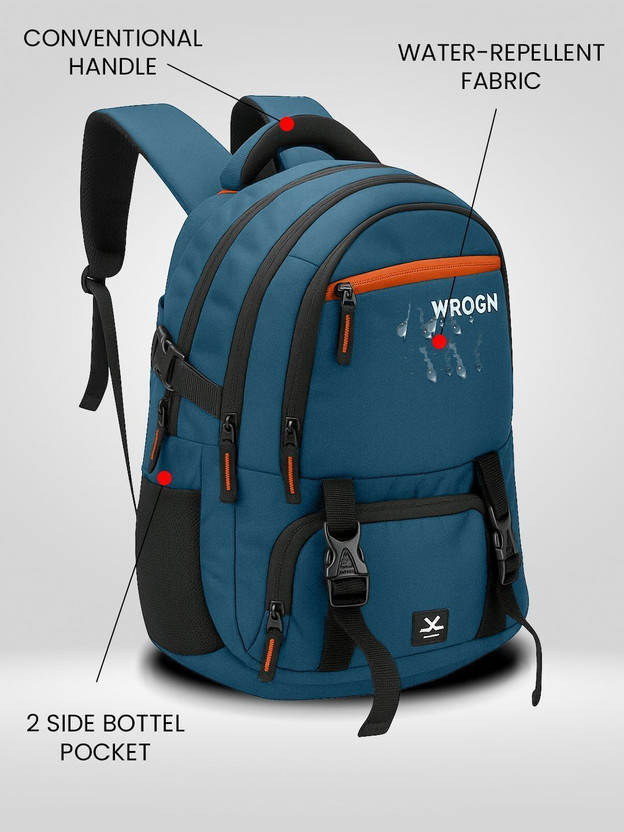 WROGN Large 40 L Laptop Backpack with Port and Rain Cover (Blue) - Image 4