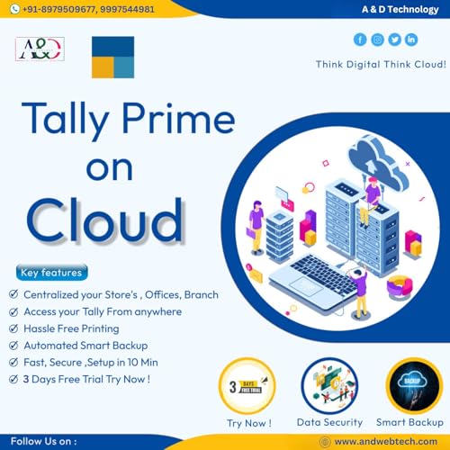 Tallyprime On AWS Cloud 1 User 3 Month | Access Your Tally Anytime Anywhere On Anydevice - Reliable | Secure | Simple | Help 999 754 4981