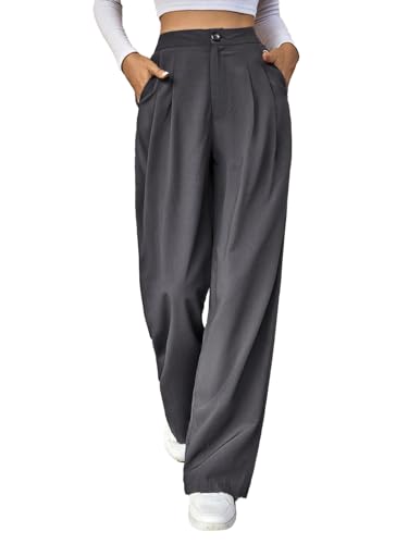KOTTY Womens High Rise Cotton Blend Straight Fit Cross Pocket Solid Trousers