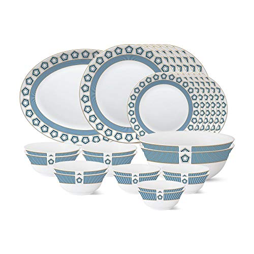 Larah by Borosil - Tiara Series, Crystal, 27 Pcs, Opalware Dinner Set, White