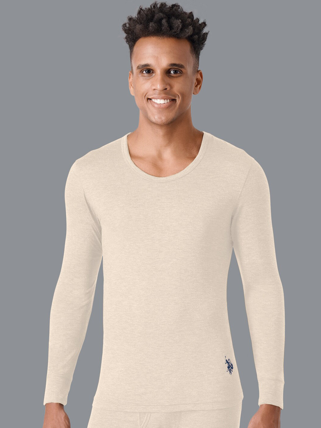 U.S. Polo Assn. Men Beige Solid Thermal Tops