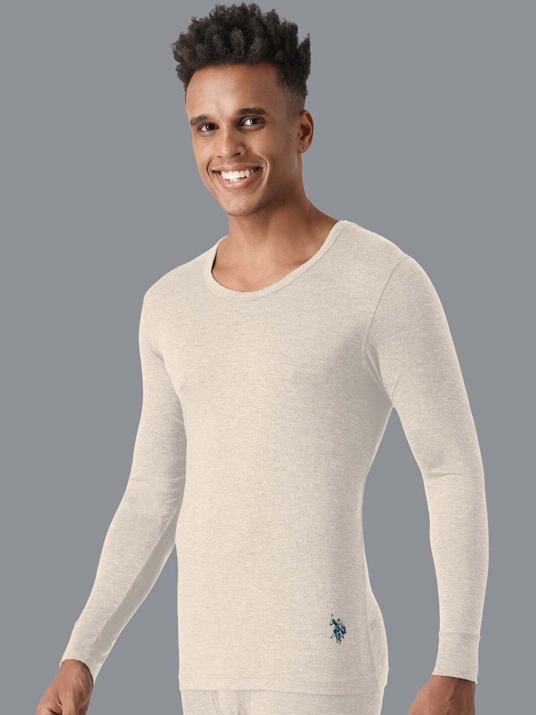 U.S. Polo Assn. Men Beige Solid Thermal Tops - Image 2