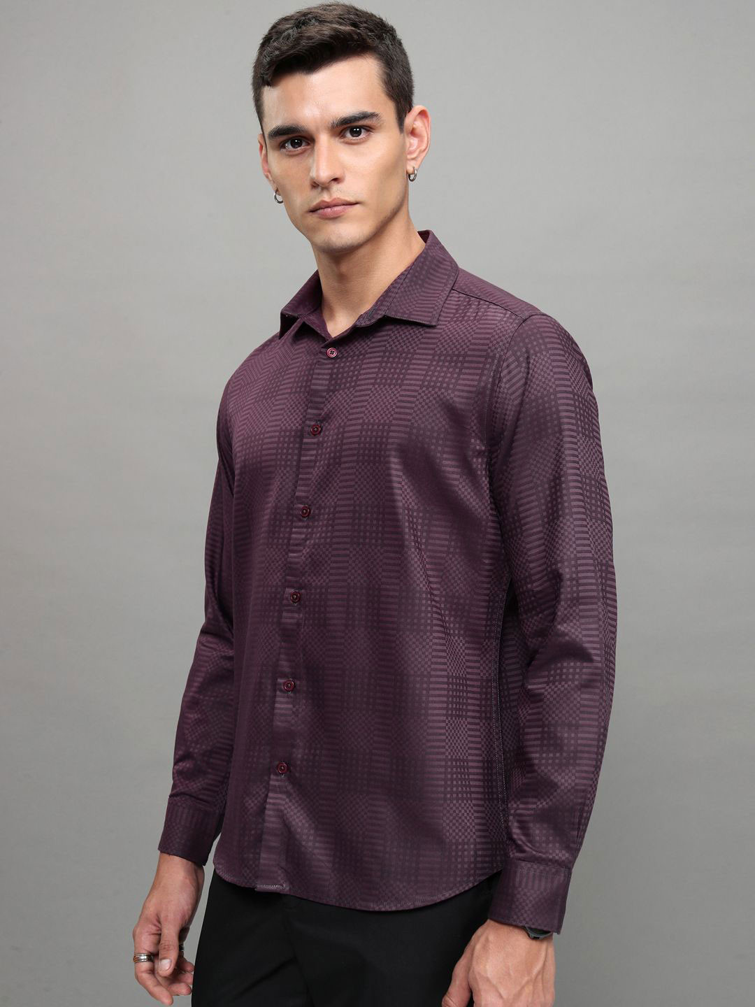 HIGHLANDER Men Dobby Checked Occasion Slim Fit Shirt - Image 4