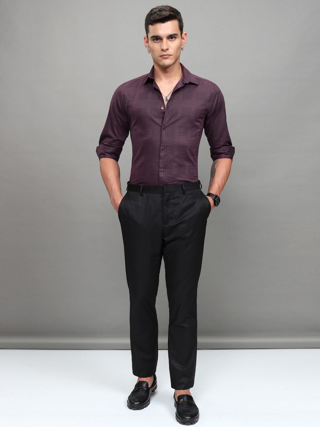 HIGHLANDER Men Dobby Checked Occasion Slim Fit Shirt - Image 6