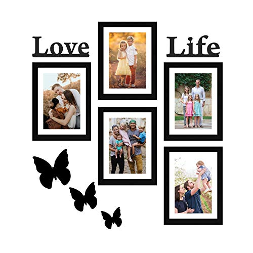 Amazon Brand - Solimo Set of 5 Photo Frames (6 X 8 Inch - 5) With Mount Paper & Love Life & 3 Butterfry Plaques.