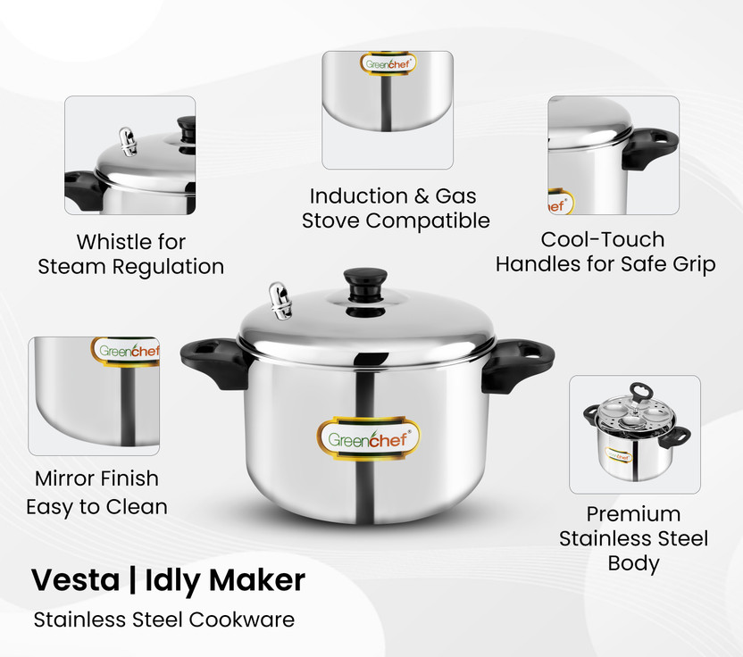 Greenchef Vesta Induction Idli Maker (4 Plates , 16 Idlis ) - Image 4