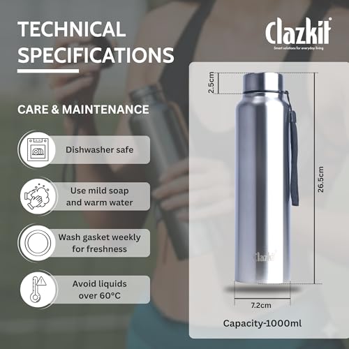 Clazkit Water Bottle Stainless Steel