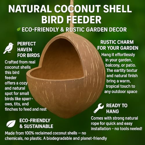 Bird Feeder Natural Coconut Shell Pack of 2 - Image 5