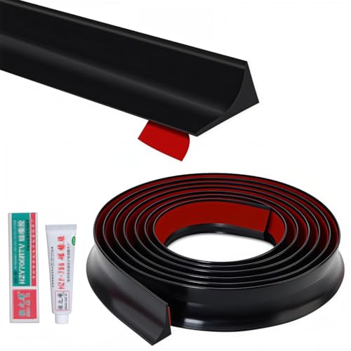 HASTHIP® 2m/78.7inch Water Stopper with Glue - Sink Splash Guard in Kitchen Water Dam Barrier Strip Shower Silicone Bendable Water Stopper for Kitchen Sink, Black