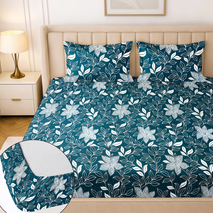 Flipkart Perfect Homes Cotton Double Fitted (Elastic) 244 TC Prin...more