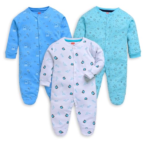 LuvLap Baby Boys and Girls 100% Cotton Full Sleeve Romper/Bodysuit Pack of 3