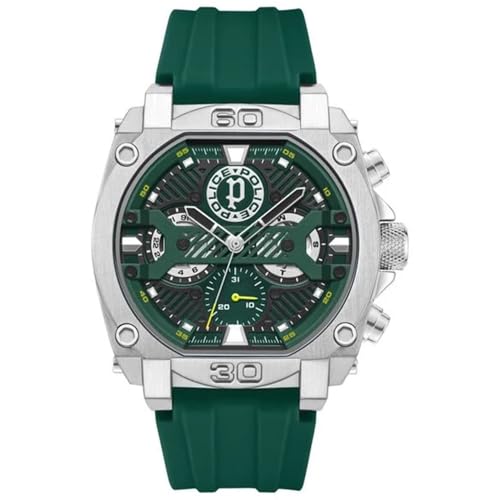 Police Green Dial Multifunction Silicone Strap Watch for Men