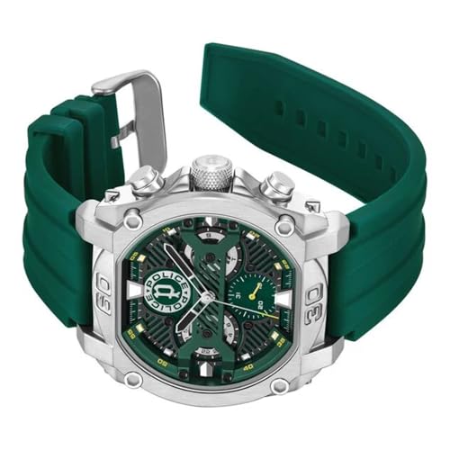 Police Green Dial Multifunction Silicone Strap Watch for Men - Image 3