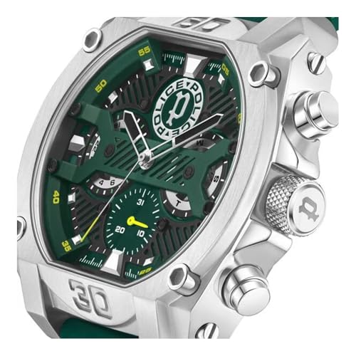 Police Green Dial Multifunction Silicone Strap Watch for Men - Image 5