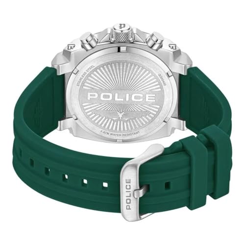 Police Green Dial Multifunction Silicone Strap Watch for Men - Image 6