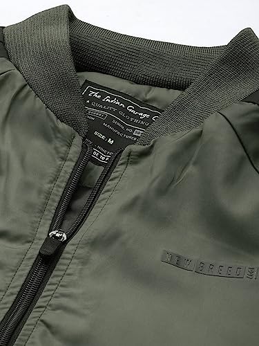 The Indian Garage Co Men Olive Slim Fit Colorblocked Bomber Jacket - Image 2