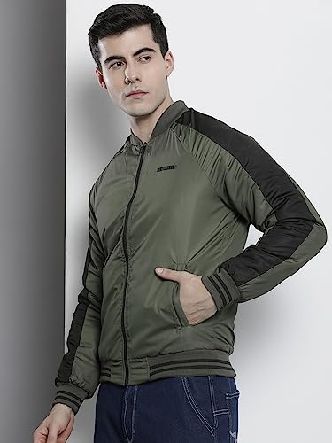 The Indian Garage Co Men Olive Slim Fit Colorblocked Bomber Jacket - Image 3