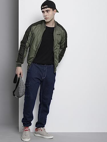 The Indian Garage Co Men Olive Slim Fit Colorblocked Bomber Jacket - Image 4