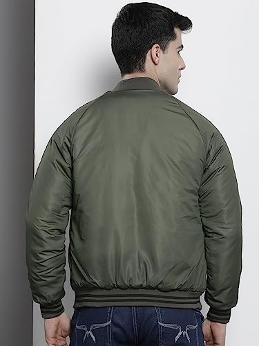 The Indian Garage Co Men Olive Slim Fit Colorblocked Bomber Jacket - Image 5