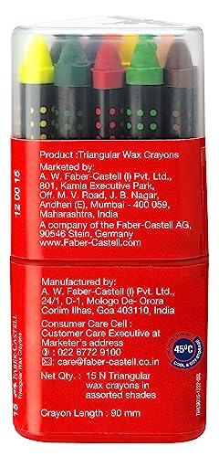 Faber-Castell Triangular 75mm Wax Crayons (Pack of 15) - Image 2