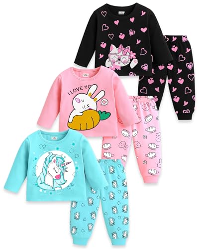 Kuchipoo Girls Regular Fit Cotton T-Shirts and Pyjamas Clothing Set-Pack of 3