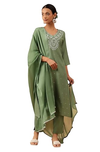 Janasya Women's Rayon Embroidery Straight Kurta Set
