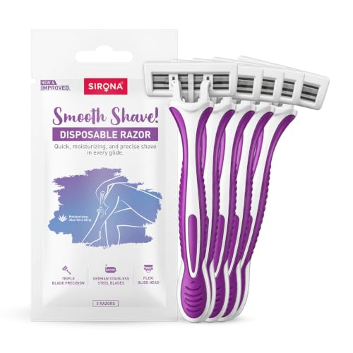 Sirona Disposable Hair Removal Razor For Women, With Aloe Boost For Arms, Legs And Bikini Line, 2 Blade Shaving Razor - Pack Of 5