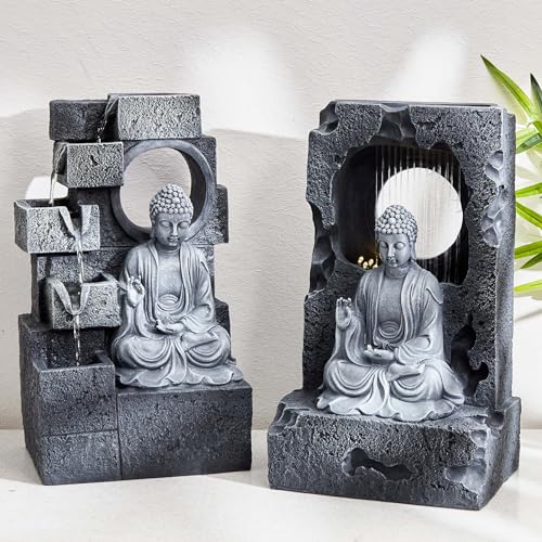 Home Centre Corsica Alpine Polyresin Buddha Fountain - 26x18x44cm - Image 2